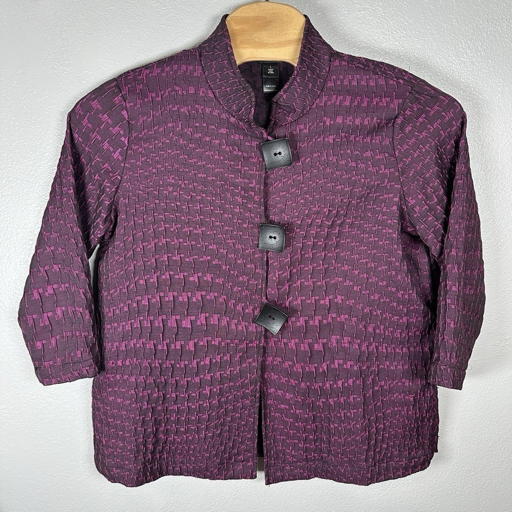 Ali Miles Jacket Cardigan Womens Large Plum Maroon Lagenlook Buttons Art to Wear
